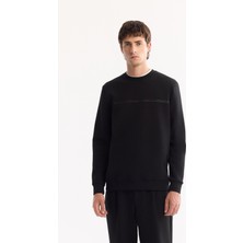 AVVA Erkek Siyah Bisiklet Yaka Pamuklu Bi-Stretch Baskılı Regular Fit Sweatshirt A52Y1325