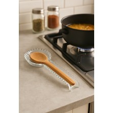 Boncuk Tasarımlı Kristal Motif Şeffaf Tahta Metal Kaşık Altlığı