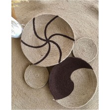 Kahverengi Hasır Ip Duvar Dekoru, 4 Adet, Makine Dikimi, Şık ve Doğal Görünüm