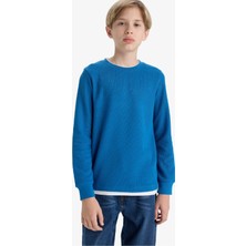 DeFacto Erkek Çocuk Bisiklet Yaka Basic Düz Waffle Uzun Kollu Okul Tişörtü V1186A625AU