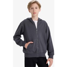 DeFacto Kapüşonlu Basic Düz Okul Fermuarlı Sweatshirt Erkek Çocuk X7382A625WN