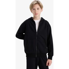 DeFacto Kapüşonlu Basic Düz Okul Fermuarlı Sweatshirt Erkek Çocuk X7382A625WN