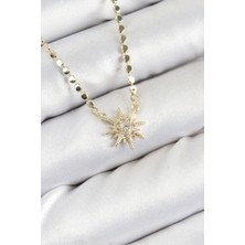 Pirinç Zirkon Taşlı Kutup Yıldızı Model Ezme Zincir Gold Renk Kadın Kolye