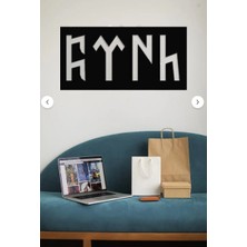 Siyah Ahşap Göktürkçe Türk Yazısı Duvar Dekoru - Salon Oturma Odası Ofis Antre Için Tablo