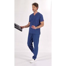 Uçak İş Giyim Fırtına Mavi U-flex Likralı Scrubs Takım