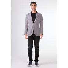 Dufy Gri Erkek Slim Fit Balıksırtı Desenli Mono Yaka Ceket