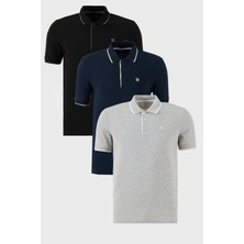 Buratti Pamuklu Slim Fit Şerit Detaylı Düğmeli Polo Yaka 3'lü Paket T Shirt Erkek T Shirt 5902118S3