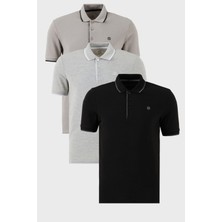 Buratti Pamuklu Slim Fit Şerit Detaylı Düğmeli Polo Yaka 3'lü Paket T Shirt Erkek T Shirt 5902118S3