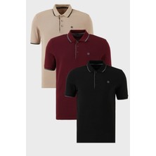 Buratti Pamuklu Slim Fit Şerit Detaylı Düğmeli Polo Yaka 3'lü Paket T Shirt Erkek T Shirt 5902118S3