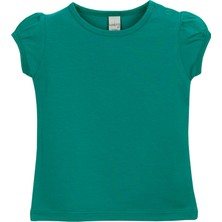 Koyu Yeşil Basic Kız Bebek Çıtçıtlı Sıfır Yaka Karpuz Kol Tişört