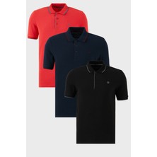 Buratti Pamuklu Slim Fit Şerit Detaylı Düğmeli Polo Yaka 3'lü Paket T Shirt Erkek T Shirt 5902118S3
