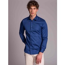Dufy İndigo Erkek Slim Fit Düz Paul Yaka Uzun Kol Gömlek