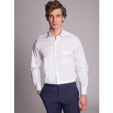 Dufy Beyaz Erkek Regular Fit Düz Klasik Yaka Uzun Kol Gömlek