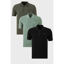 Buratti Pamuklu Slim Fit Şerit Detaylı Düğmeli Polo Yaka 3'lü Paket T Shirt Erkek T Shirt 5902118S3