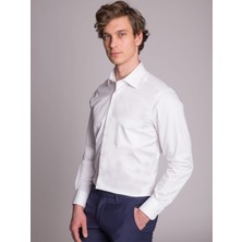 Dufy Beyaz Erkek Regular Fit Düz Brent Yaka Uzun Kol Gömlek