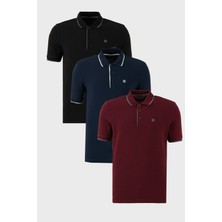 Buratti Pamuklu Slim Fit Şerit Detaylı Düğmeli Polo Yaka 3'lü Paket T Shirt Erkek T Shirt 5902118S3