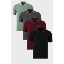 Buratti Pamuklu Slim Fit Şerit Detaylı Düğmeli Polo Yaka 4'lü Paket T Shirt Erkek T Shirt 5902118S4