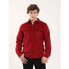 Dufy Kırmızı Erkek Regular Fit Düz Brent Yaka Uzun Kol Gömlek