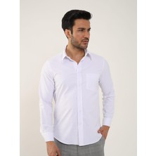 Dufy Beyaz Erkek Regular Fit Düz Brent Yaka Uzun Kol Gömlek