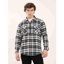 Dufy Gri Erkek Regular Fit Ekose Desenli Klasik Yaka Uzun Kol Oduncu Gömlek