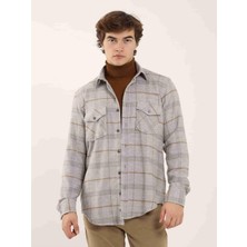 Dufy Gri Erkek Regular Fit Ekose Desenli Klasik Yaka Uzun Kol Oduncu Gömlek