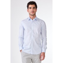 Dufy Mavi Erkek Slim Fit Klasik Yaka Uzun Kol Gömlek - 103149