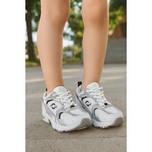 Günlük Unisex Beyaz Siyah Sneaker Kaymaz Yüksek Taban Desenli Triko Bağcıklı Koşu Spor Ayakkabı