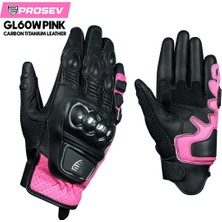 Prosev GL60 Bayan Deri Motosiklet Eldiveni Pembe Siyah