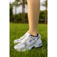 Günlük Unisex Beyaz Siyah Sneaker Kaymaz Yüksek Taban Desenli Triko Bağcıklı Koşu Spor Ayakkabı