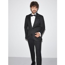 Dufy Siyah Erkek Modern Fit Armürlü Smokin Takım-DU3202414002