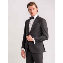 Dufy Siyah Erkek Modern Fit Armürlü Smokin Takım-DU3202414002