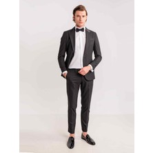 Dufy Siyah Erkek Modern Fit Armürlü Smokin Takım-DU3202414002