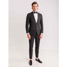 Dufy Siyah Erkek Modern Fit Armürlü Smokin Takım-DU3202414002