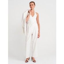 72146 Ince Çizgili Pilili Pantolon-Beyaz