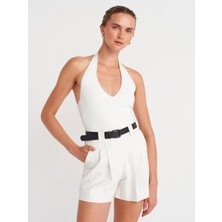 10794 Halter V Yaka Basıc Bluz-Beyaz