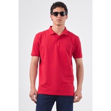 Kırmızı Polo Yaka Pamuklu Düz Renk Slim Fit Erkek T-shirt