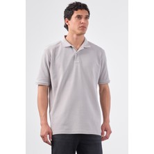 Gri Polo Yaka Pamuklu Düz Renk  Slim Fit Erkek T-shirt