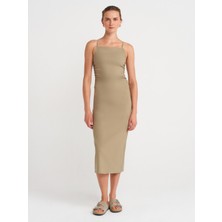 91479 Büzgülü Midi Elbise-Çağla