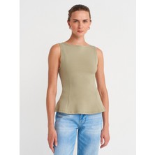 21001 Kayık Yaka Peplum Top-Çağla