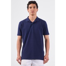 Lacivert Polo Yaka Pamuklu Düz Renk Slim Fit Erkek T-shirt