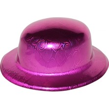 Pembe Renk Hologramlı Plastik Yuvarlak Melon 27X24 cm