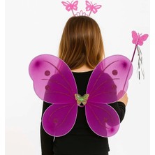 Fuşya Kelebek Kız Seti – 50 cm Kelebek Kanadı, Taç ve Asa