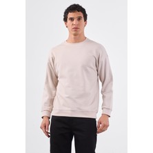 Bej Bisiklet Yaka Regular Fit Erkek Sweatshirt