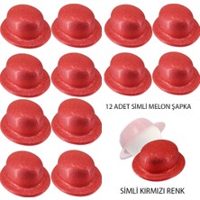 Kırmızı Renk Simli Melon Yuvarlak Parti Şapkası 12 Adet