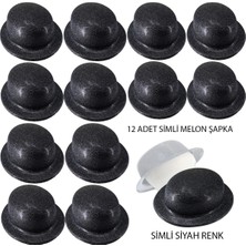 Siyah Renk Simli Melon Yuvarlak Parti Şapkası 12 Adet