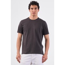 Antrasit Bisiklet Yaka Pamuklu Düz Renk Slim Fit Erkek T-shirt