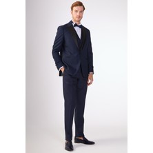 Dufy Lacivert Erkek Modern Fit Armürlü Smokin Takım-DU3202414003