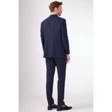 Dufy Lacivert Erkek Modern Fit Armürlü Smokin Takım-DU3202414003
