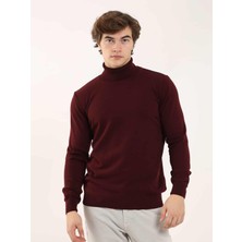 Dufy Bordo Erkek Slim Fit Tam Balıkçı Yaka Triko