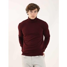 Dufy Bordo Erkek Slim Fit Tam Balıkçı Yaka Triko